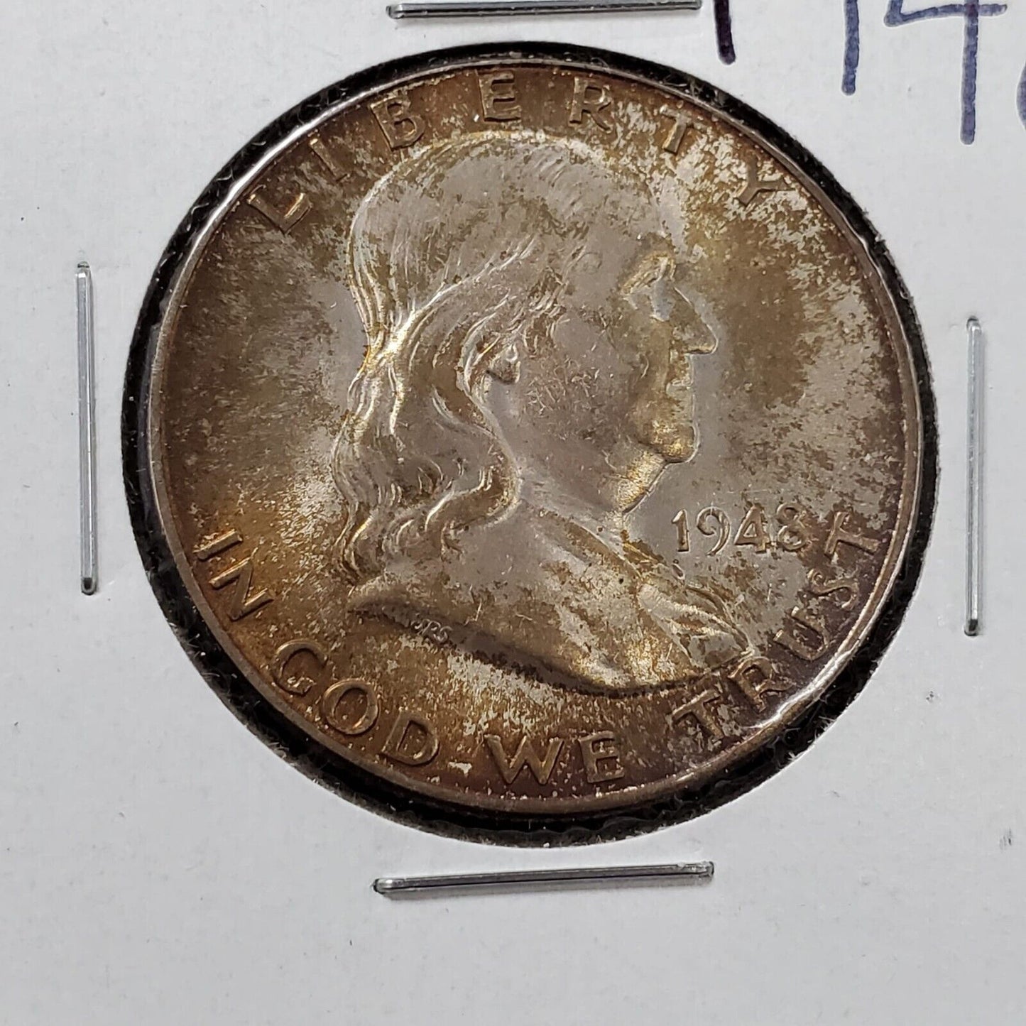 1948 P Franklin Silver Half Dollar Coin BU UNC PQ Amber Toning Toner Original