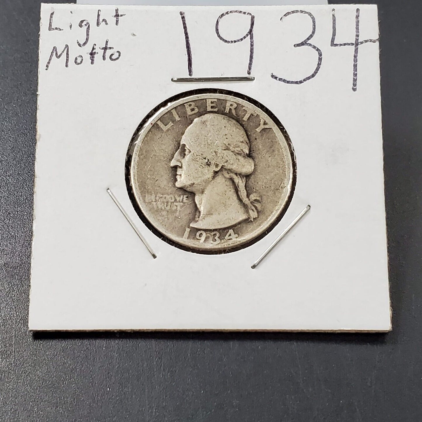 1934 P Washington Silver Quarter Coin Light Motto Variety