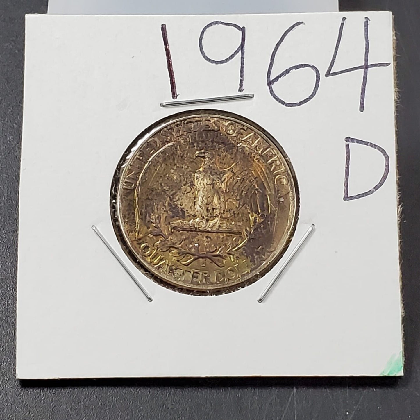 1964 D 25C Washington Quarter Silver Coin End of Roll Toning Toner REV CH BU UNC