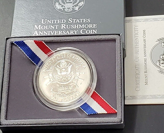 1991 P Mount Rushmore 50th Anniversary BU Commem 90% Silver Dollar OGP Box COA
