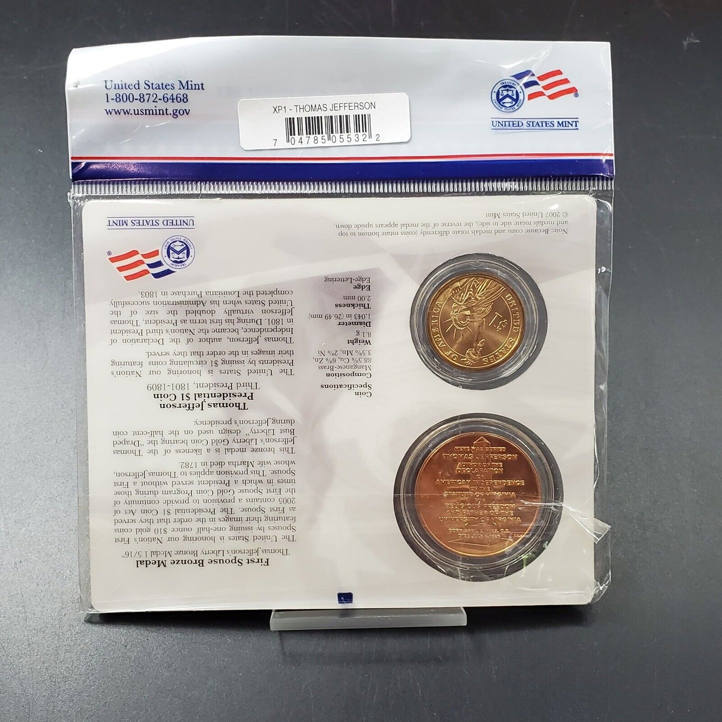 U.S. Mint Presidential $1 Coin and Spouse Medal Set: Thomas Jefferson OGP