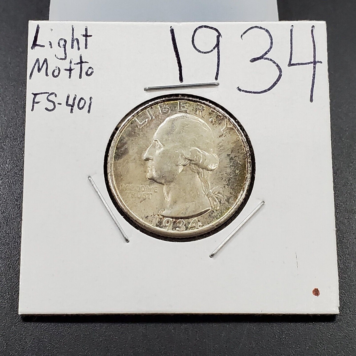 1934 P Washington Silver Quarter Coin Light Motto FS-401 AU About UNC Toned