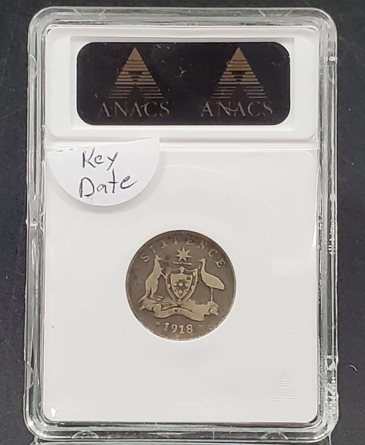 1918 M Australia Silver 6 Pence Coin key date ANACS CERTIFIED VG8