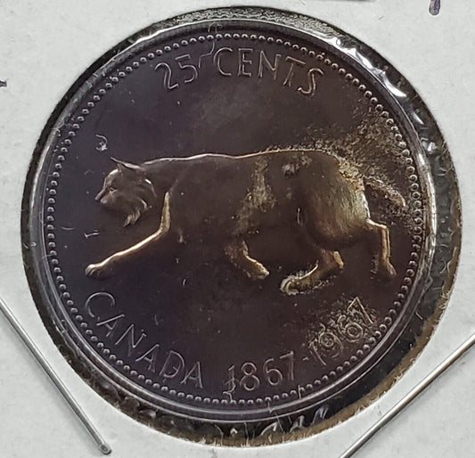 1967 25c Canada Silver Quarter PQ TONED Mountain Lion Animal Coin CH BU