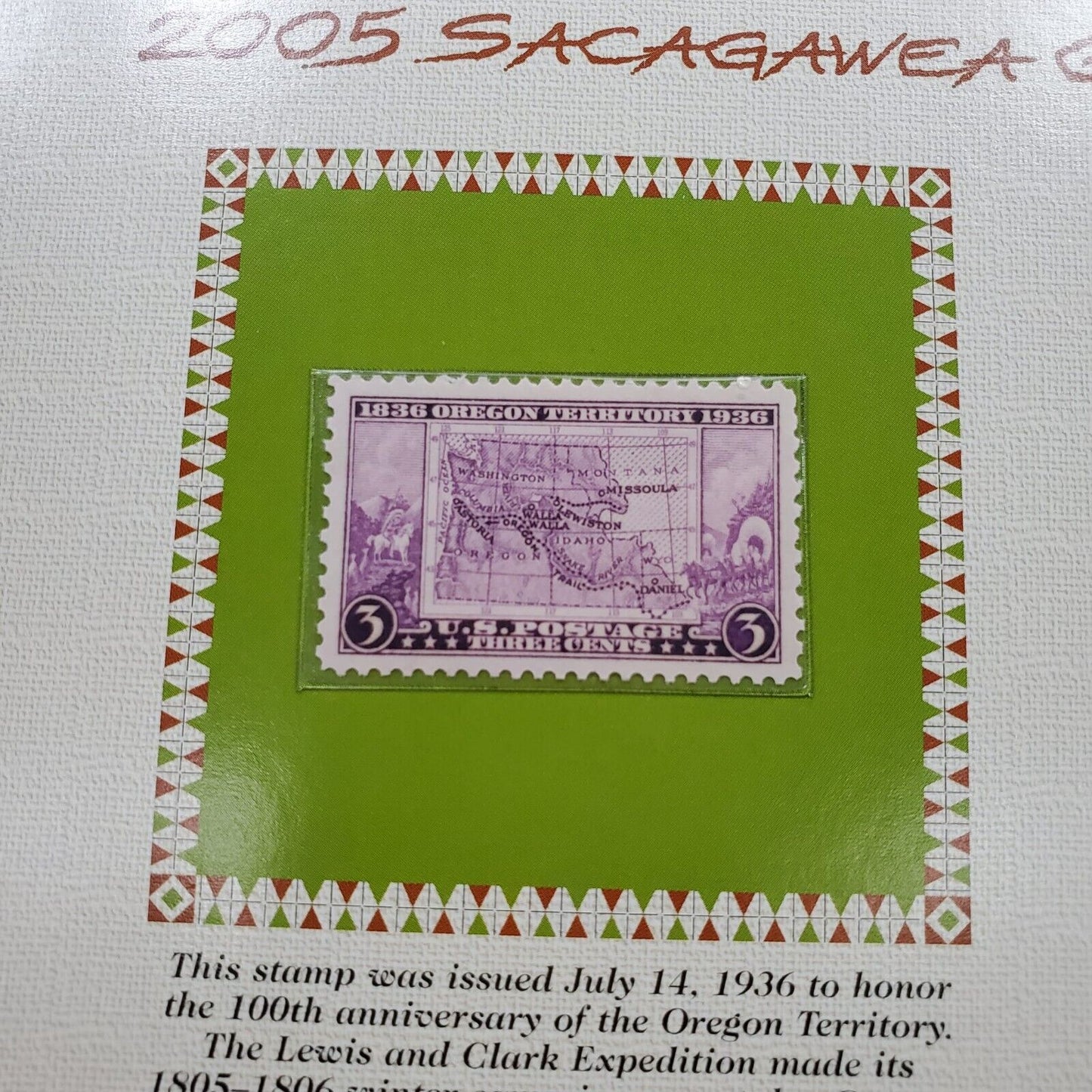 2005 P & D Sacagawea Golden Dollars & 1936 USA 3C Stamp Uncirculated Sheet