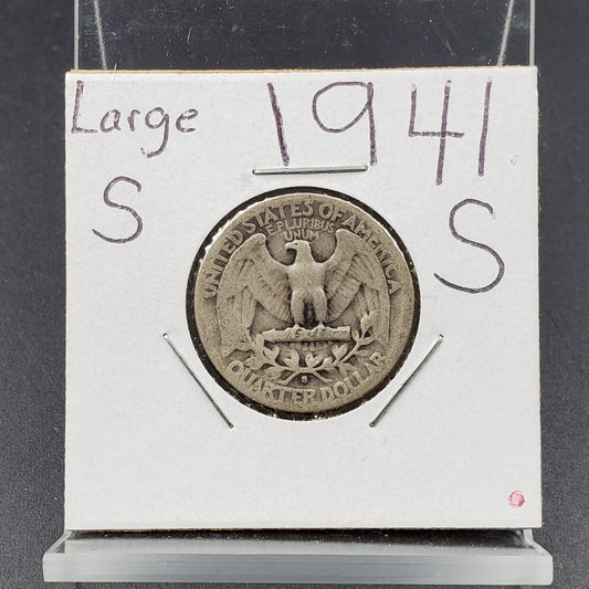 1941 S 25C Washington Quarter Silver Coin Large S Circulated Variety