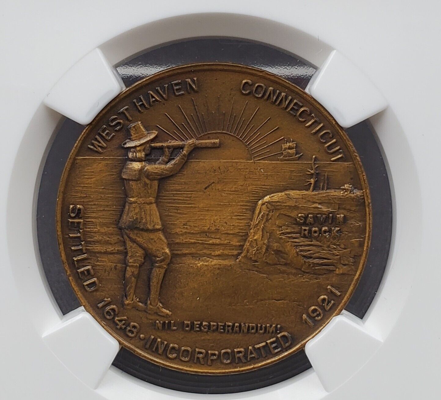 1935 CT Bronze WEST HAVEN 32mm Medal NGC MS65 Connecticut Tercent
