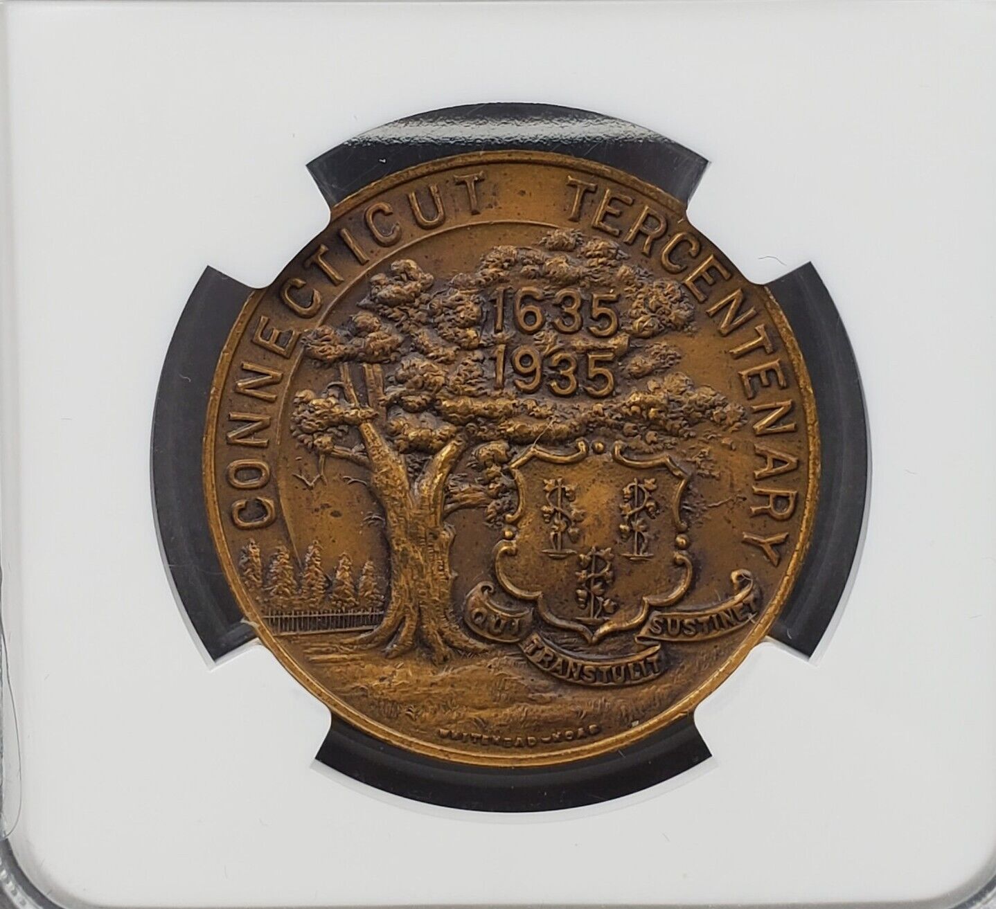 1935 CT Bronze WEST HAVEN 32mm Medal NGC MS65 Connecticut Tercent