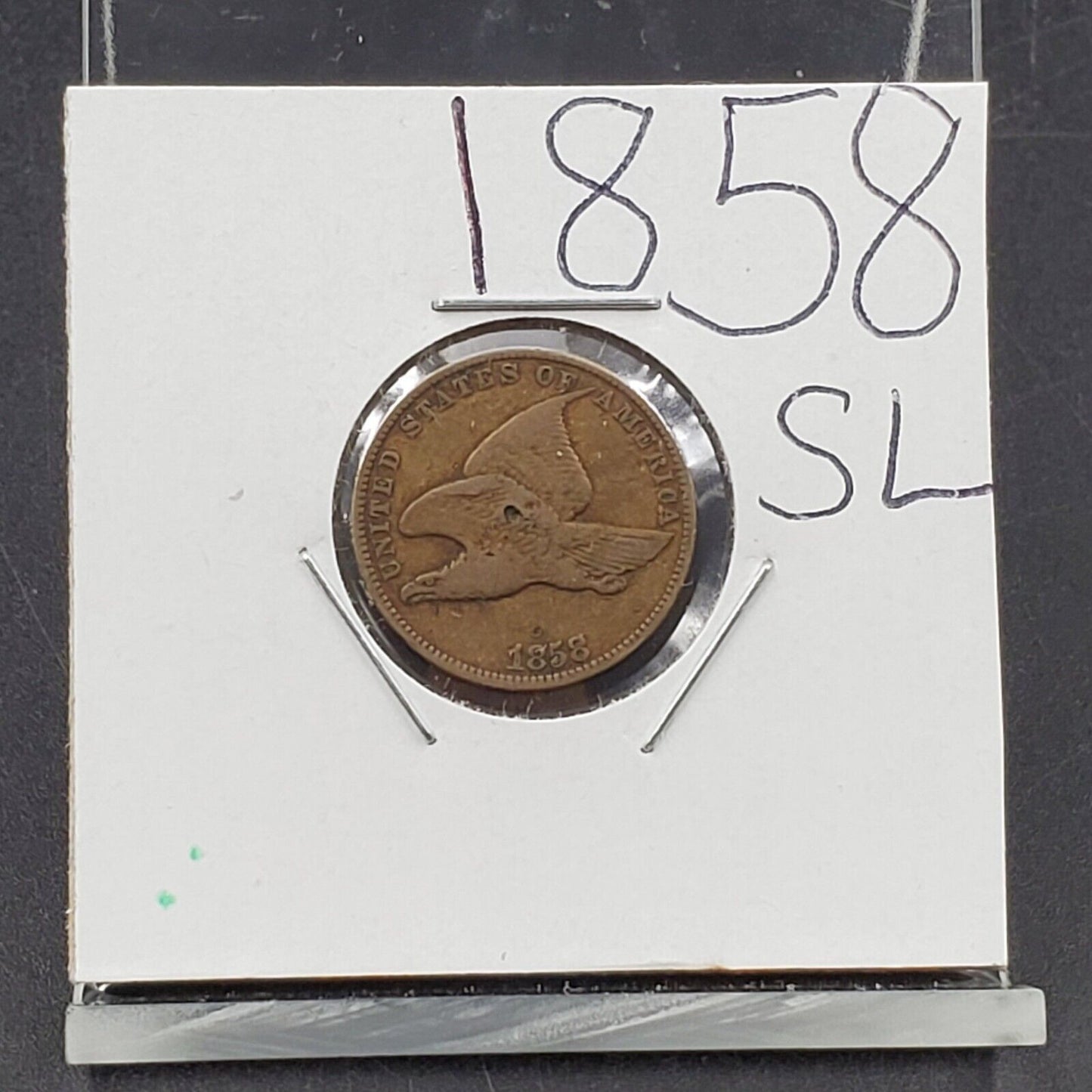 1858 SL Flying Eagle Cent Penny Coin Choice Fine Struck Through Grease Reverse