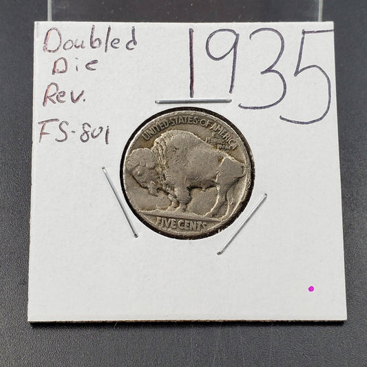 1935 Buffalo 5c Indian Nickel Double Die Reverse Variety FS-801 VF Very Fine