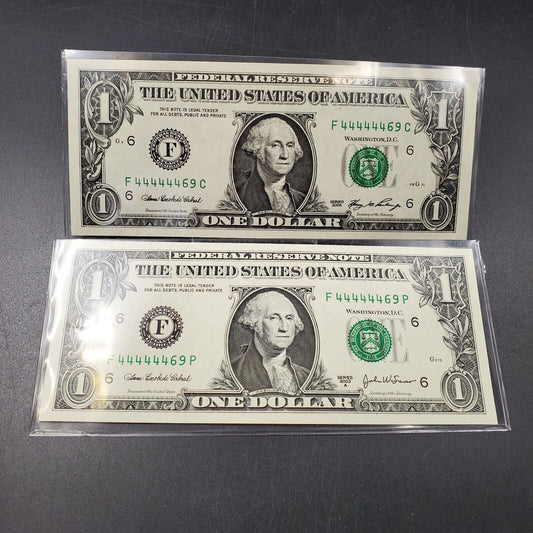 Matched Pair of Exact Same Serial # Number CH UNC 2003 A & 2006 $1 FRN Currency