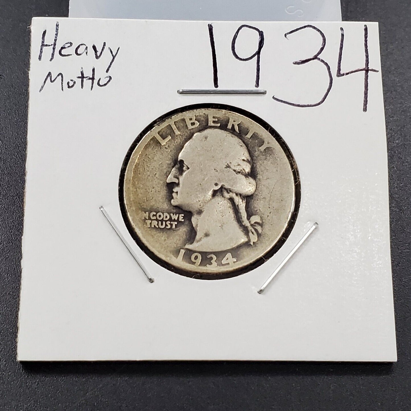 1934 P Washington Silver Quarter Coin Heavy Motto Variety CH AG About Good