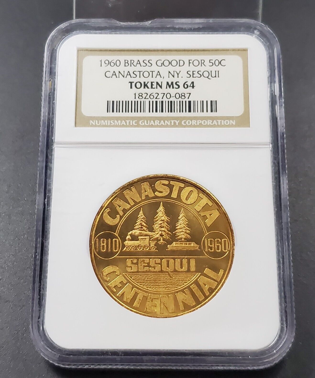 1960 50c Canastota Centennial So Called Dollar N.Y. Sesqui NGC Token MS64 Brass
