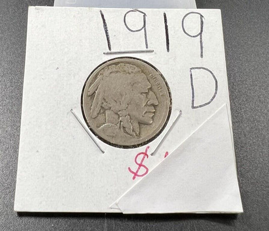 1919 D Buffalo Indian Head Nickel Coin Choice Good circulated