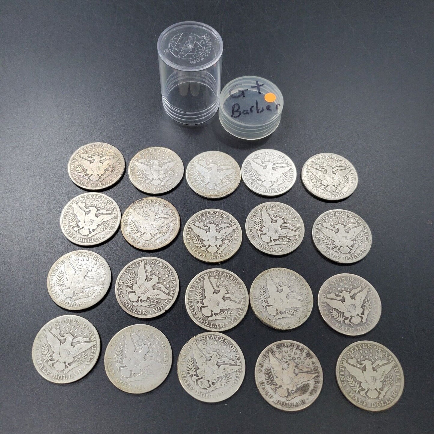 Barber Half Dollars 90% Silver Coin Roll $10 FV G+ Good Better 20 Coins FULL Rim
