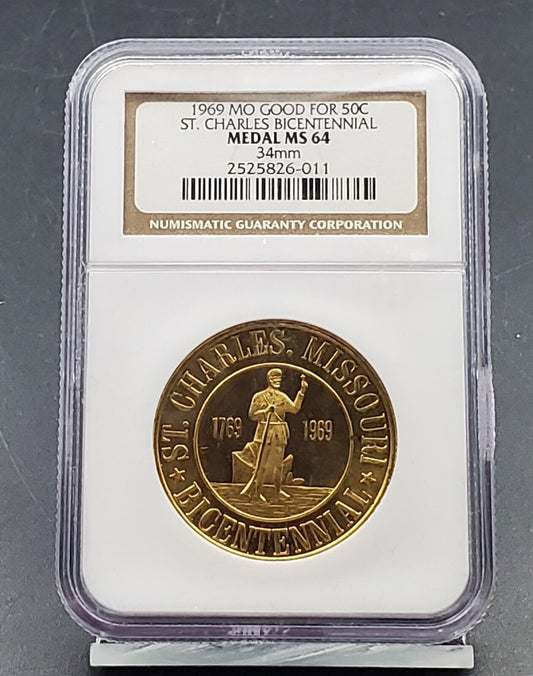 1969 MO Good for 50c St Charles Bicentennial NGC Medal MS64 34mm Choice BU UNC #