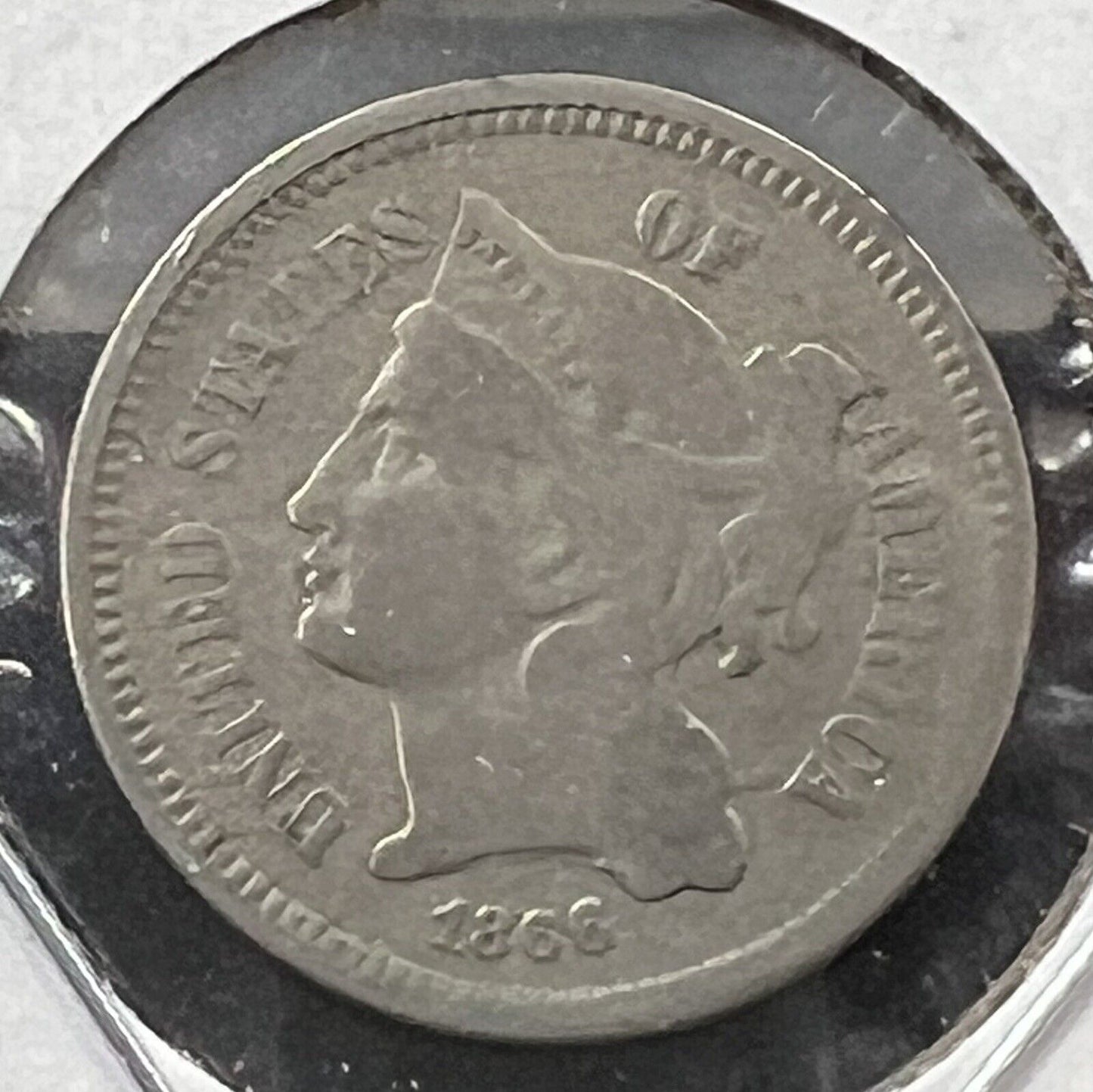 1866 3c Liberty Three Cent Nickel Coin Choice VG Very Good / Fine Circ
