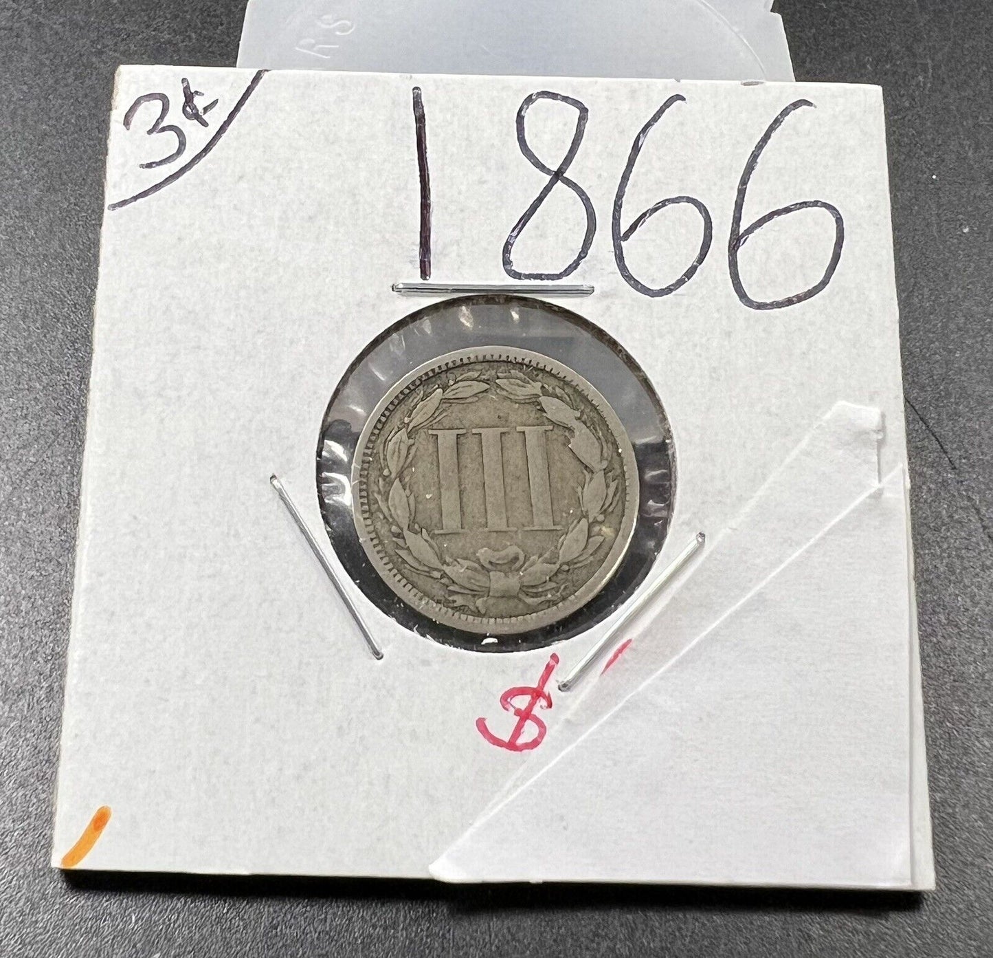 1866 3c Liberty Three Cent Nickel Coin Choice Fine / VF Very Fine