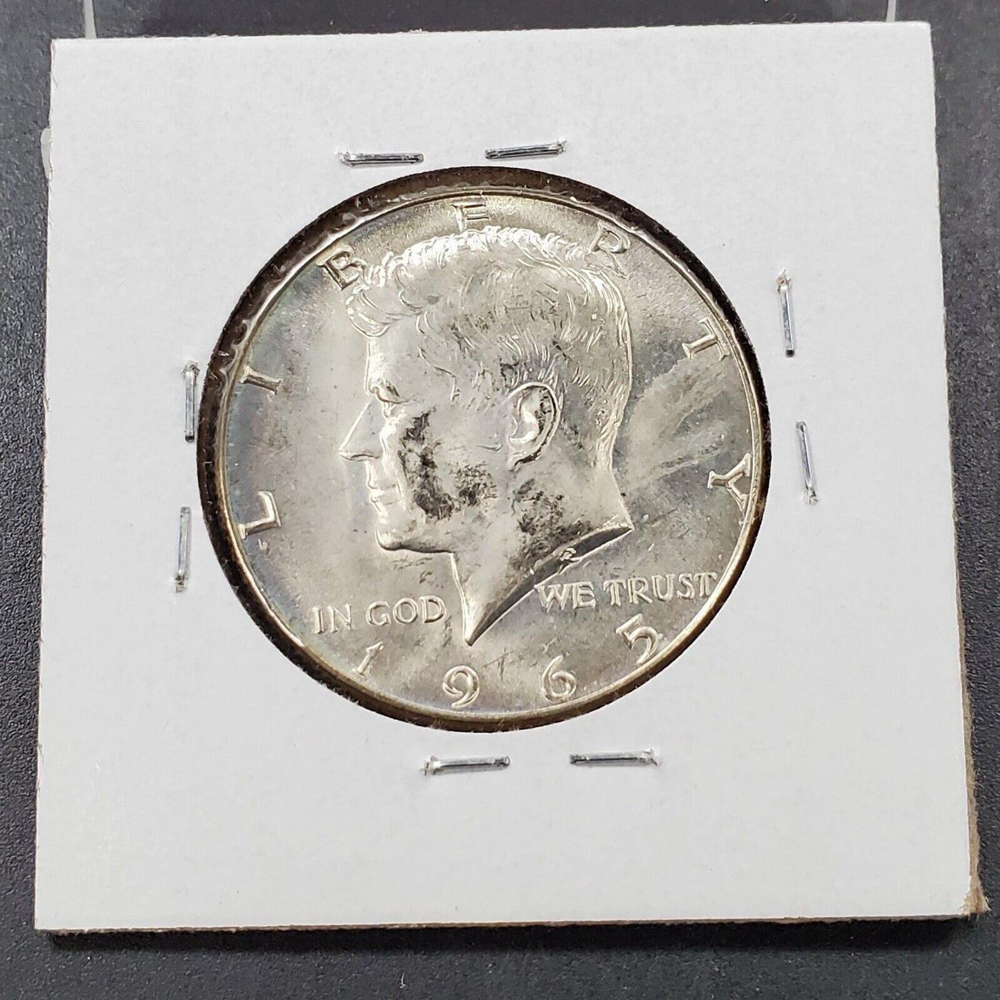 1965 P Kennedy 40% Silver Half Dollar Coin BU UNC End of Roll Amber Toning REV