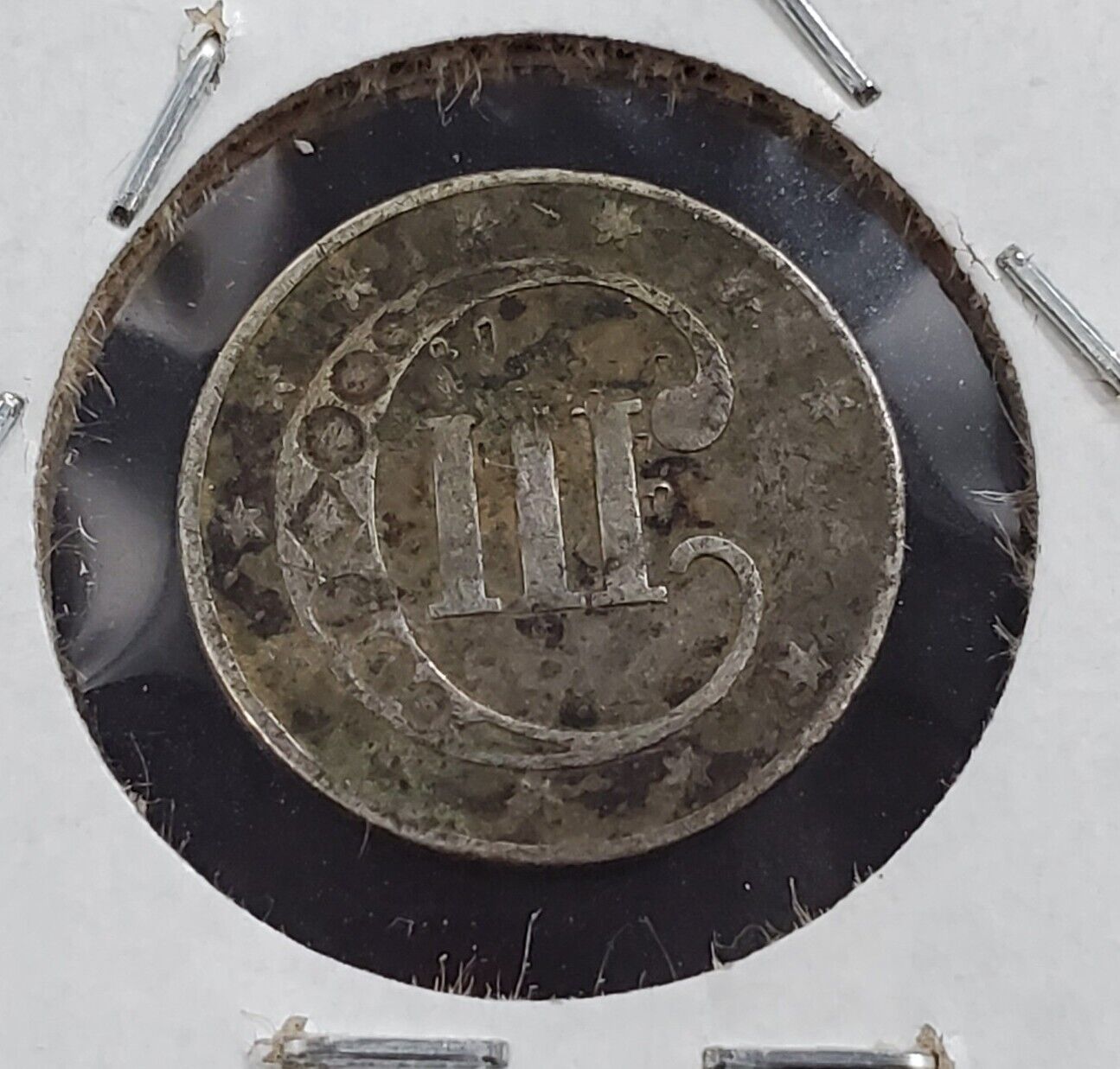 1851 3c Star Shield Three Cent Silver Coin Good / VG circ