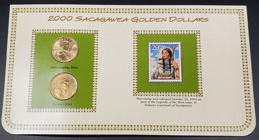 2000 P & D Sacagawea Golden Dollars & 1994 USA 29C Stamp Uncirculated Sheet