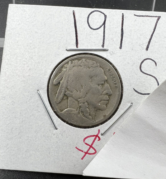 1917 S 5c Buffalo Indian Head Nickel Coin Choice Good circ