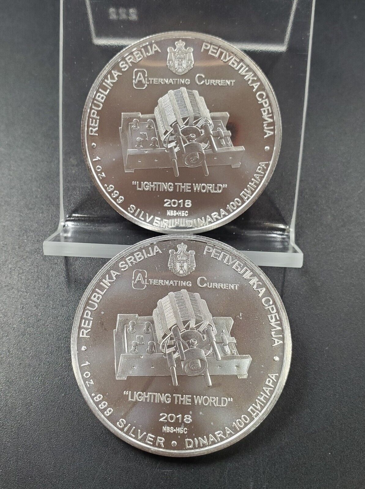 2018 Serbia 1 oz Silver 100 Dinar Nikola Tesla Lighting The World GEM BU UNC