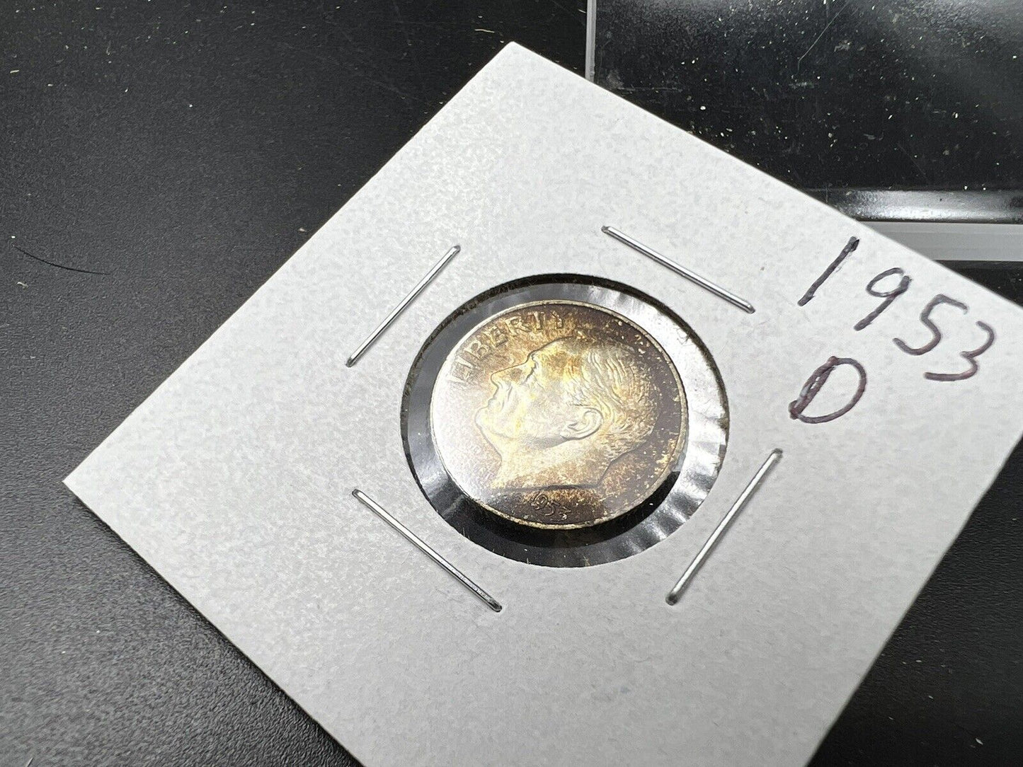 1953 D 10c Roosevelt Silver Dime Coin BU UNC Neat Toning Toner Amber