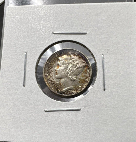 1943 P Mercury Silver Dime WW2 World War Two era coin BU UNC Neat Toning Toner