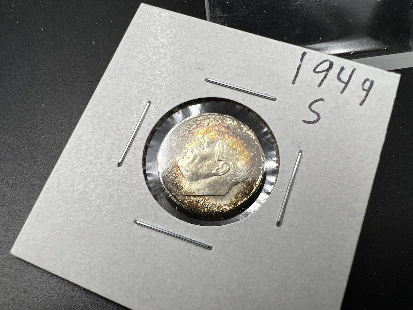 1949 S Roosevelt Dime Coin Choice BU UNC PQ * Toning Toner Green Red Amber -Key!