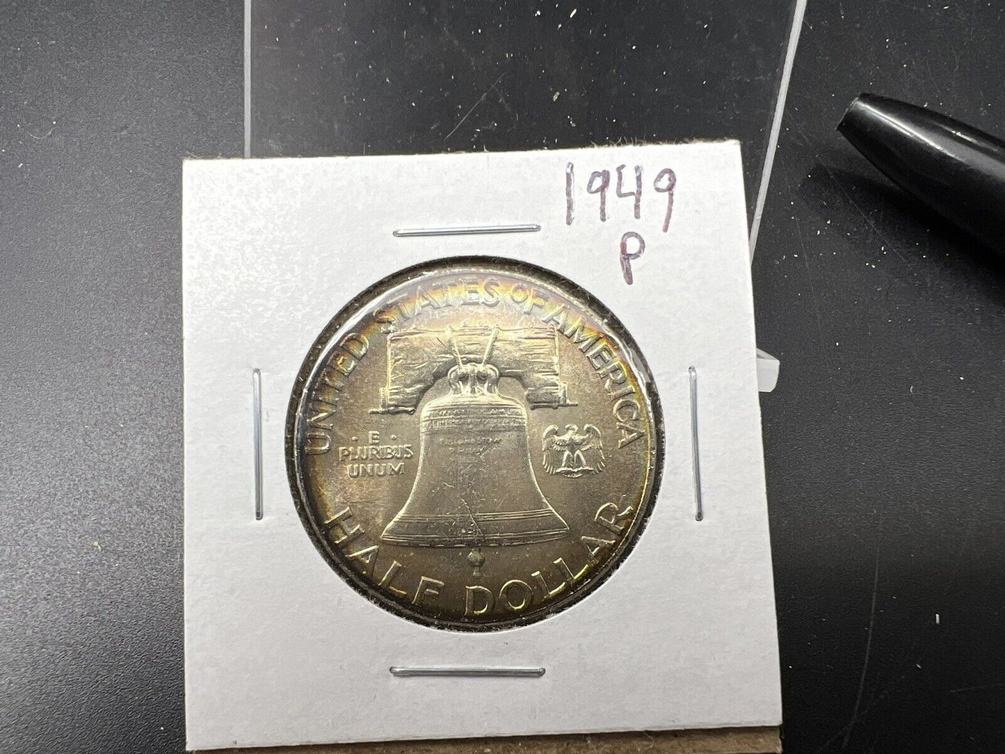 1949 P Franklin Silver Half Dollar Coin BU UNC FBL Full Bell Line PQ Toning REV