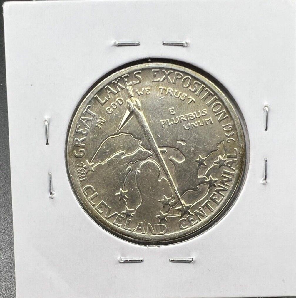 1936 Cleaveland Commemorative Half Dollar Silver Coin Choice AU PQ * Toning OBV