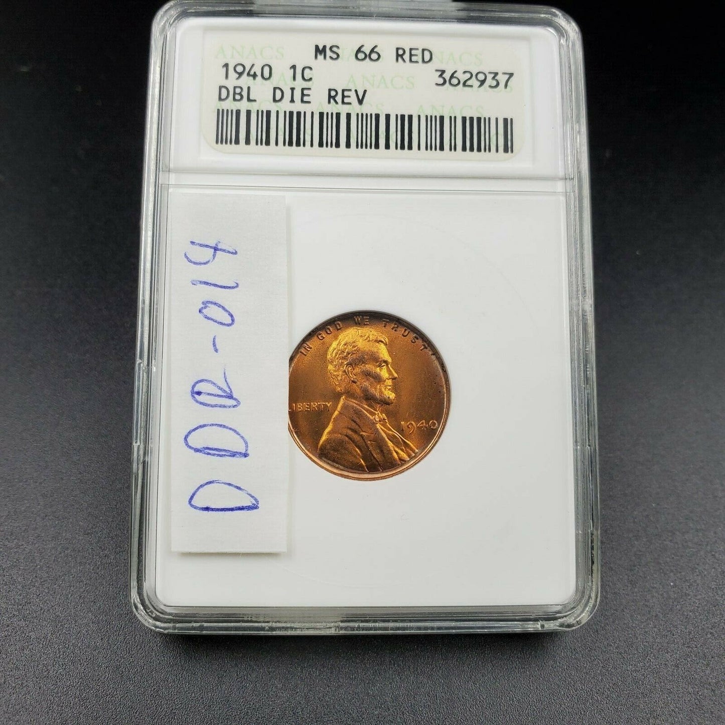 1940 P Lincoln Wheat Cent Penny Coin Variety ANACS MS66 RED DDR 013 Double Die