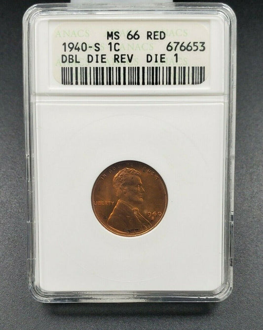 1940 S Lincoln Wheat Cent Penny Coin ANACS MS66 RED DDR 001