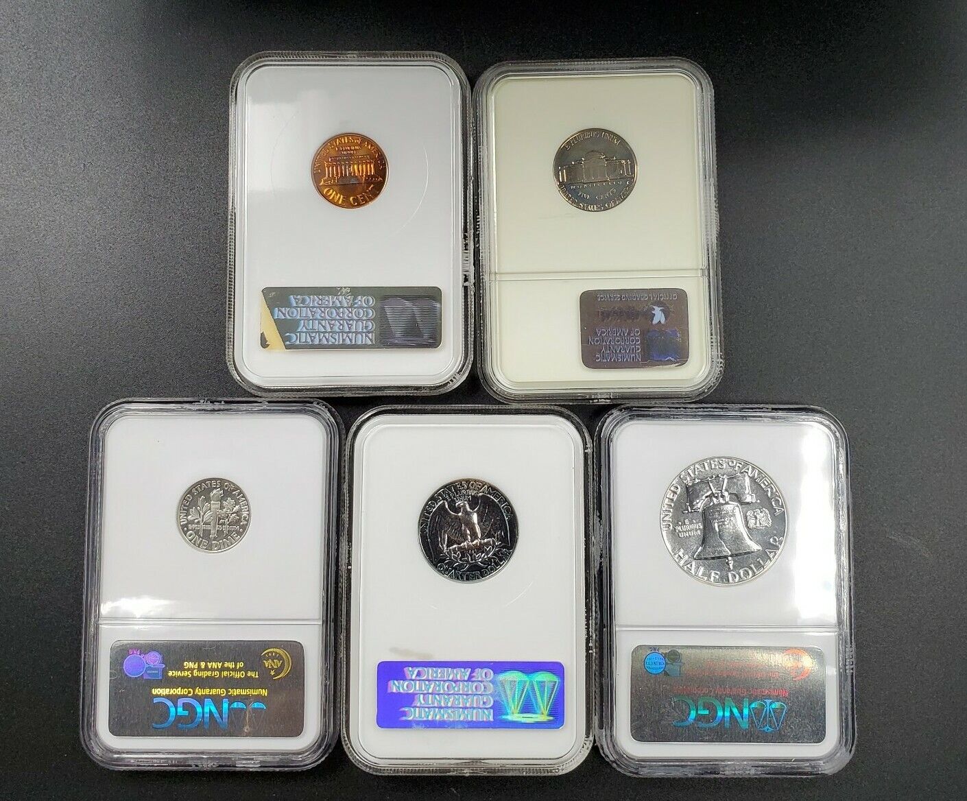 1961 P Complete 5 Coin Proof Set NGC Graded Brown Label PF 66 68 W 2 Fat Holders