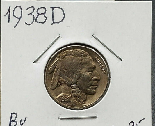 1938 D 5c Buffalo Nickel Nice Coin Choice BU UNC ~ %10 Slight Rotated Die Error