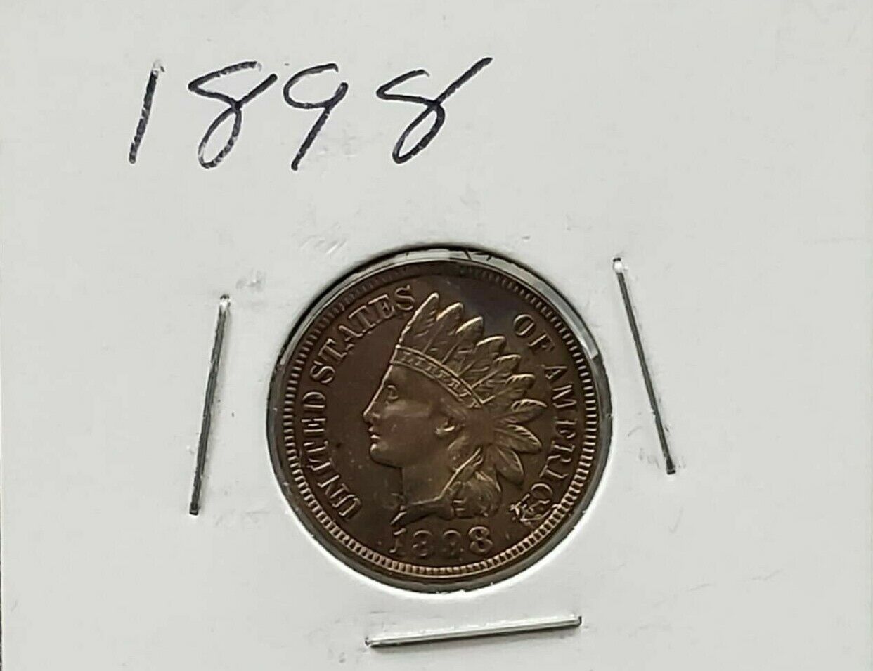 1898 P 1c Indian Cent Penny Coin Choice AU About Uncirculated Brown color