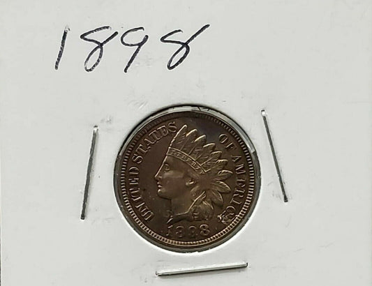 1898 P 1c Indian Cent Penny Coin Choice AU About Uncirculated Brown color