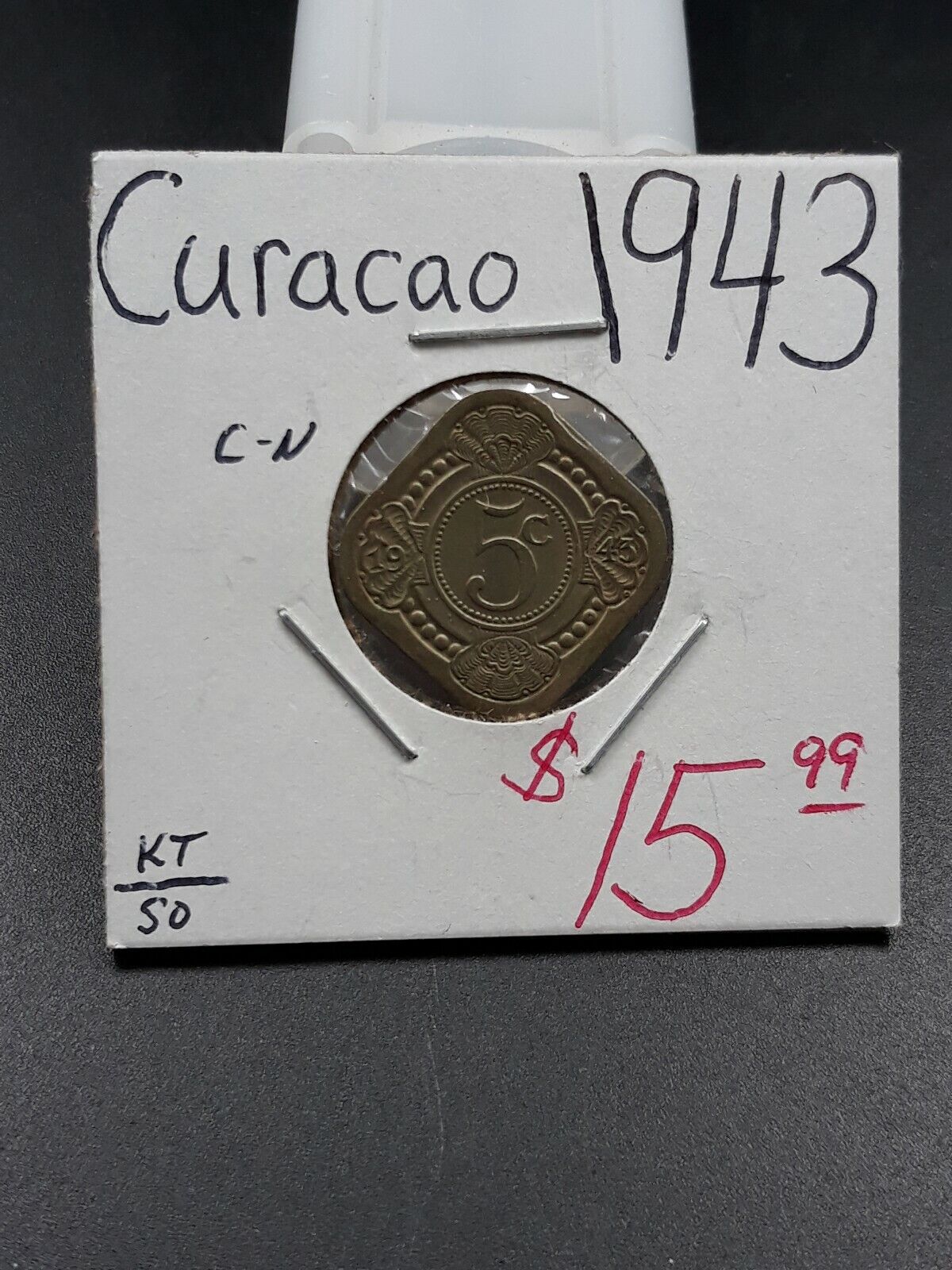 1943 Blue Curacao Netherlands 5 Cents Square Nickel Coin GEM BU