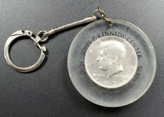 Retro Kennedy Performing Arts Center Gift Shop Key chain with 1973 D Half Dollar