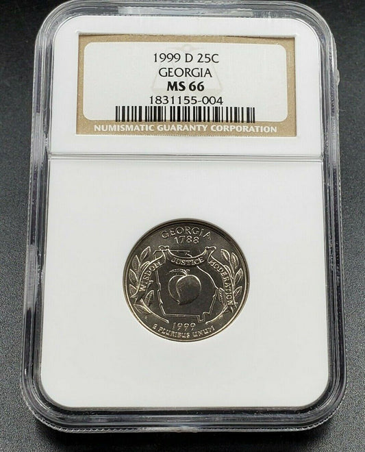 1999 D Georgia State Statehood Quarter Coin MS66 NGC Brown Label Holder
