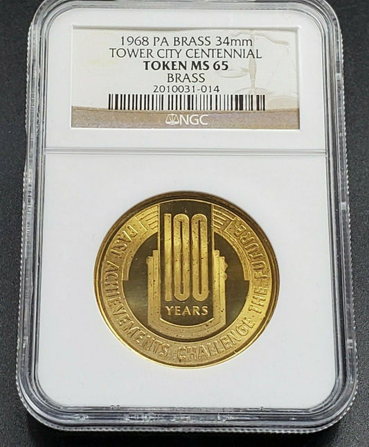 1968 USA Michigan Howard City Centennial Brass Medal Token NGC MS65 Gem BU