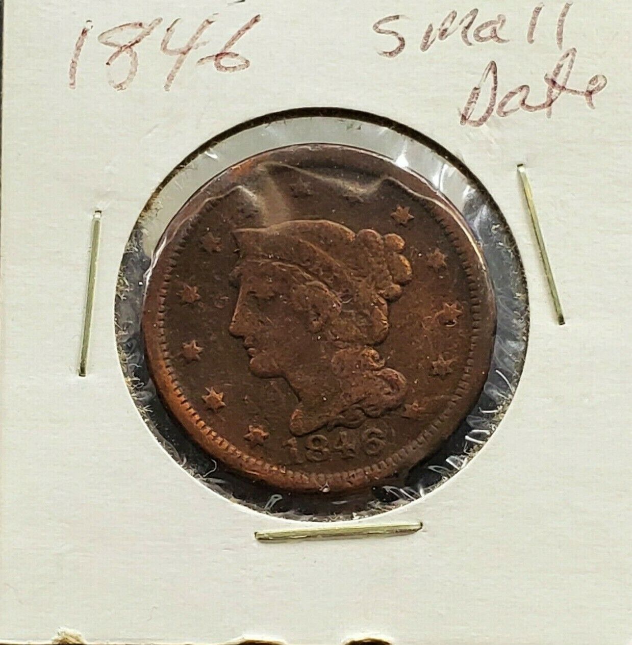 1846 Small Date 1c Liberty Head Large Cent Penny US Copper Choice VG / FINE