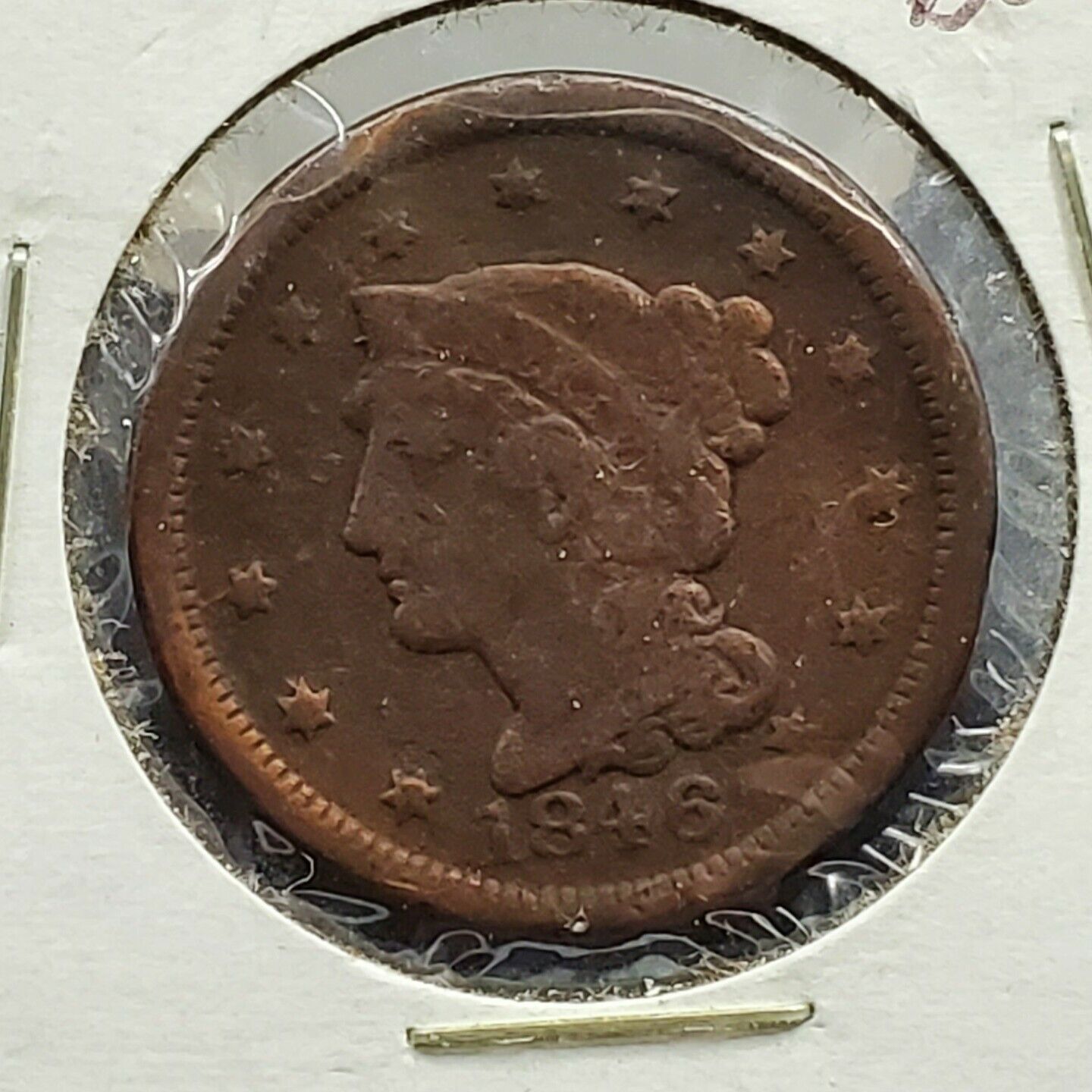 1846 Small Date 1c Liberty Head Large Cent Penny US Copper Choice VG / FINE