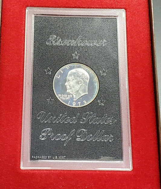 1973 S $1 Eisenhower Brown Ike 40% Proof Silver Dollar Coin Original Blue Toning