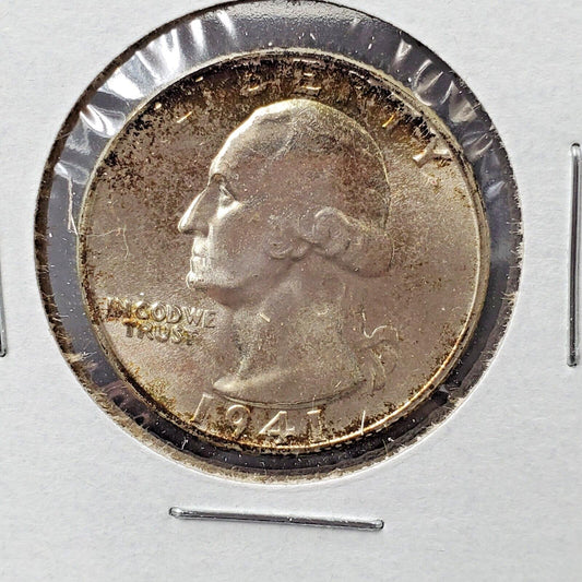1941 P Washington Silver Quarter Coin BU UNC Neat Toning Toner