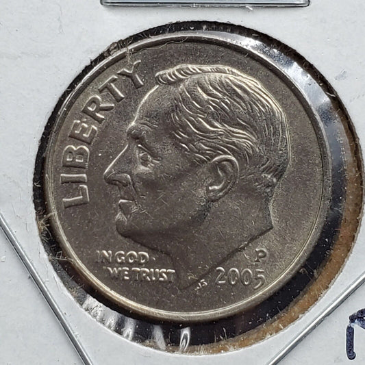 2005 P Roosevelt Dime Coin Die Chip obverse AU About UNC