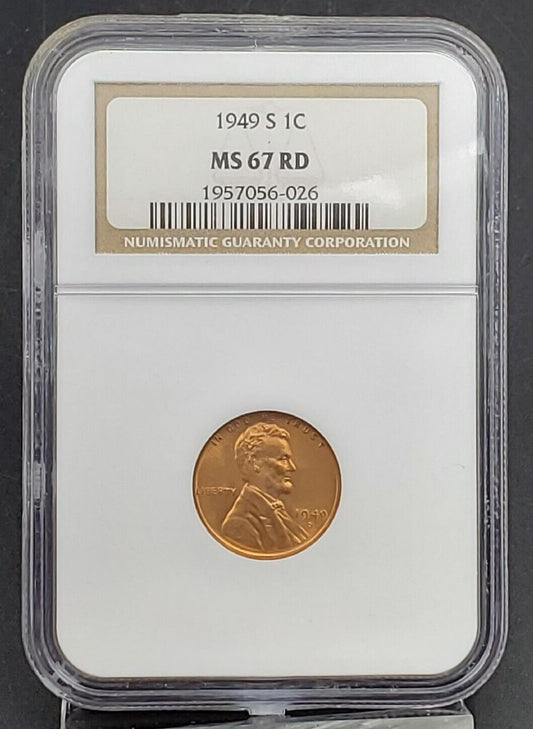 1949 S LINCOLN Wheat Cent Penny NGC MS67 Red RD Gem BU Certified