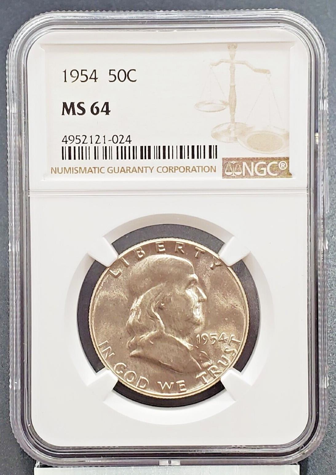 1954 P Franklin Silver Half Dollar Coin NGC MS64 Choice BU