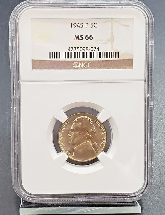 1945 P Jefferson Nickel Coin NGC MS66 Silver WW2 War Nickel Coin Gem BU Slabbed